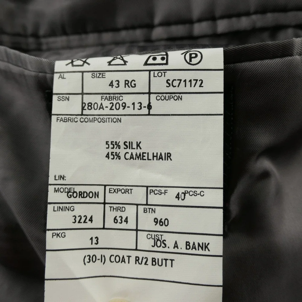 Jos A Bank Signature Sport Coat Mens 43R Silk Camel Hair Glen Plaid Windowpane